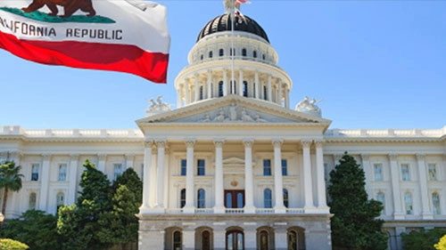 home news image with Sacramento Capitol building and the California Flag. Republican